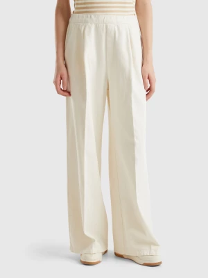 Benetton, High-waisted Palazzo Trousers, size M, Creamy White, Women United Colors of Benetton