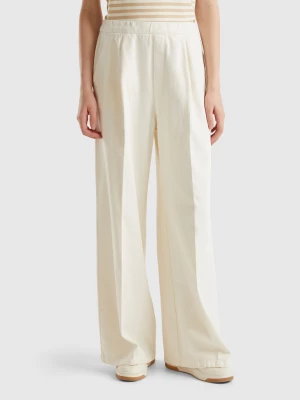 Benetton, High-waisted Palazzo Trousers, size S, Creamy White, Women United Colors of Benetton