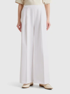 Benetton, High-waisted Palazzo Trousers, size XXS, White, Women United Colors of Benetton