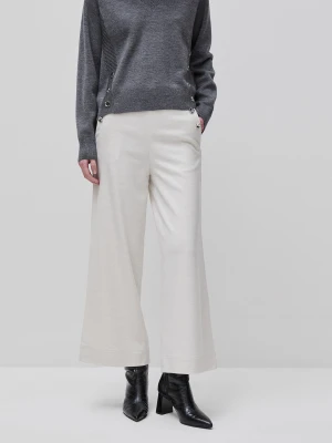 Benetton, High-waisted Trousers With Buttons, Creamy White, Women United Colors of Benetton