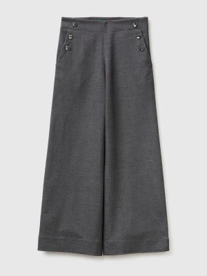 Benetton, High-waisted Trousers With Buttons, Gray, Women United Colors of Benetton