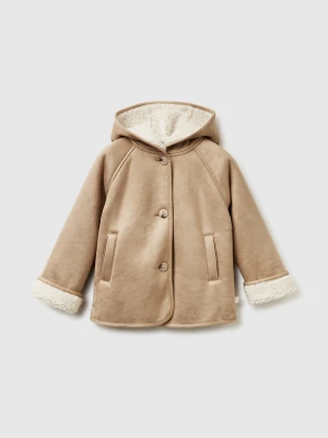 Benetton, Hooded Jacket With Suede Look, Size: 116, Beige, Kids United Colors of Benetton