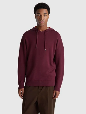 Benetton, Hooded Relaxed Fit Sweater, Size: XL, Burgundy, Men United Colors of Benetton