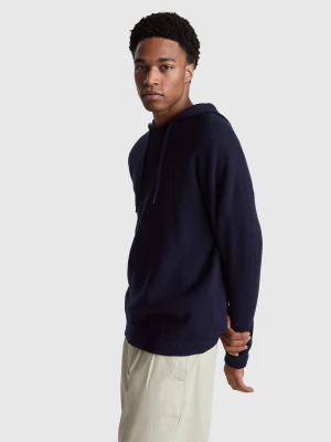 Benetton, Hooded Relaxed Fit Sweater, Size: XL, Dark Blue, Men United Colors of Benetton