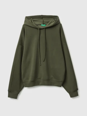 Benetton, Hoodie In Viscose Blend, Size: S, Military Green, Women United Colors of Benetton
