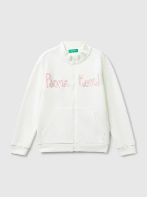 Benetton, Hoodie With Glittery Print, size 116, Creamy White, Kids United Colors of Benetton
