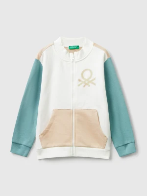 Benetton, Hoodie With Glittery Print, Size: 116, Creamy White, Kids United Colors of Benetton