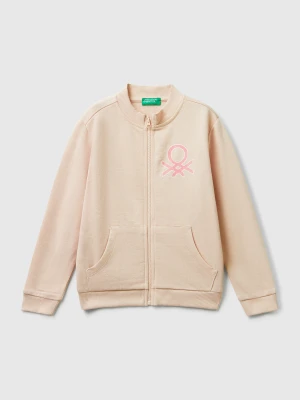 Zdjęcie produktu Benetton, Hoodie With Glittery Print, Size: 116, Nude, Kids United Colors of Benetton