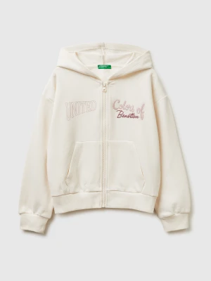 Benetton, Hoodie With Glittery Print, Size: XL, Creamy White, Kids United Colors of Benetton