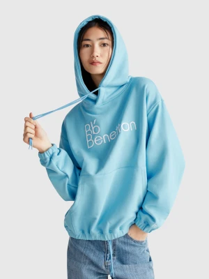 Benetton, Hoodie With Pocket And Hood, size M, Sky Blue, Women United Colors of Benetton