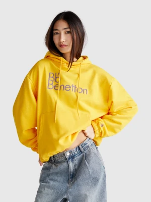 Benetton, Hoodie With Pocket And Hood, size M, Yellow, Women United Colors of Benetton