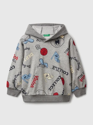 Benetton, Hoodie With Print In Cotton Blend, Size: 116, Gray, Kids United Colors of Benetton