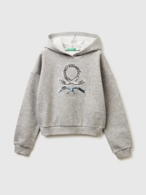 Benetton, Hoodie With Sequins, Size: XL, Light Gray, Kids United Colors of Benetton