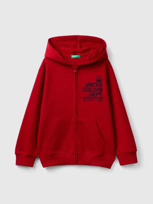 Benetton, Hoodie With Zip And Embroidered Logo, size 2XL, Red, Kids United Colors of Benetton