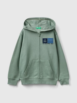 Benetton, Hoodie With Zip And Embroidered Logo, size S, Light Green, Kids United Colors of Benetton