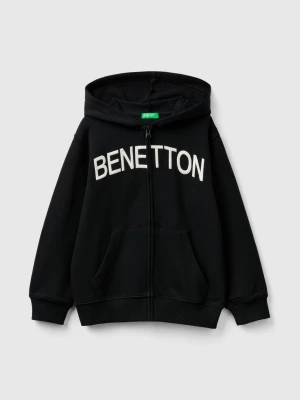 Benetton, Hoodie With Zip And Embroidered Logo, size XL, Black, Kids United Colors of Benetton