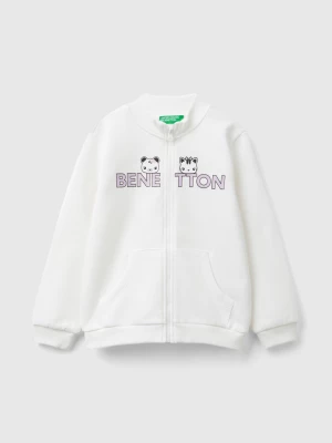 Benetton, Hoodie With Zip In Organic Cotton, size 104, Creamy White, Kids United Colors of Benetton