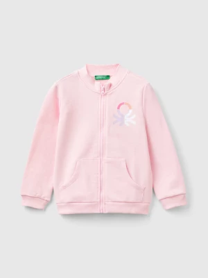 Benetton, Hoodie With Zip In Organic Cotton, size 116, Pink, Kids United Colors of Benetton