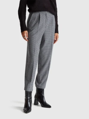 Benetton, Houndstooth Flannel Trousers, Black, Women United Colors of Benetton