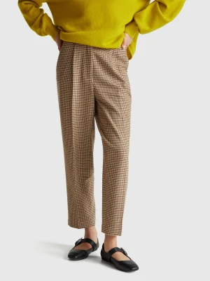 Benetton, Houndstooth Flannel Trousers, Camel, Women United Colors of Benetton