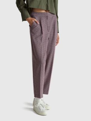 Benetton, Houndstooth Flannel Trousers, Pink, Women United Colors of Benetton