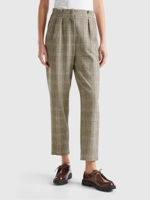 Benetton, Houndstooth Flannel Trousers, size , Beige, Women United Colors of Benetton