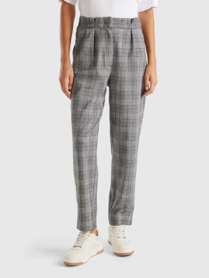 Benetton, Houndstooth Flannel Trousers, size , Light Gray, Women United Colors of Benetton