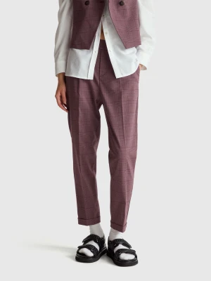 Benetton, Houndstooth Flannel Trousers, Size: XXS, Plum, Women United Colors of Benetton