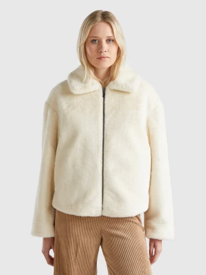 Benetton, Jacket In Faux Fur, size L, Creamy White, Women United Colors of Benetton