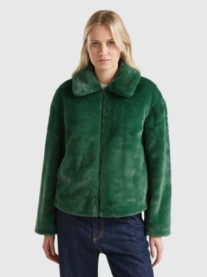 Benetton, Jacket In Faux Fur, size L, Dark Green, Women United Colors of Benetton