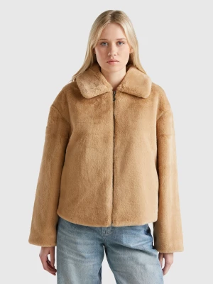 Benetton, Jacket In Faux Fur, size M, Camel, Women United Colors of Benetton