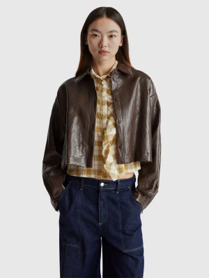Benetton, Jacket In Imitation Leather Fabric, Size: XS, Brown, Women United Colors of Benetton