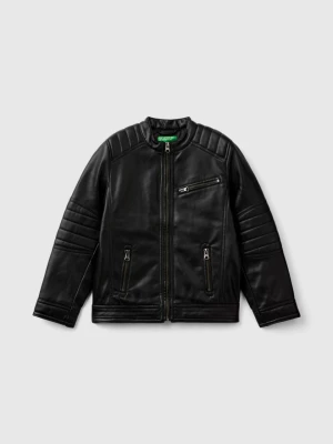 Benetton, Jacket In Imitation Leather, size S, Black, Kids United Colors of Benetton