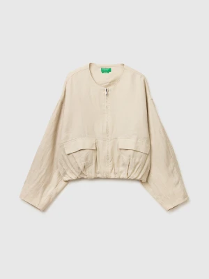 Benetton, Pure Linen Bomber Jacket, Size: XS, Beige, Women United Colors of Benetton