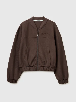 Benetton, Bomber-style Sweatshirt With Embroidery, Size: XXS, Brown, Women United Colors of Benetton