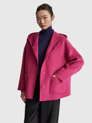 Benetton, Jacket With Hood In Wool Blend, Size: XL, Plum, Women United Colors of Benetton