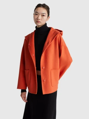 Benetton, Jacket With Hood In Wool Blend, Size: XXS, Orange, Women United Colors of Benetton