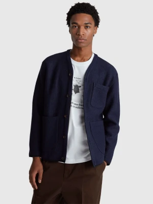 Benetton, Jacket With Pockets In Viscose And Wool Blend, Size: XL, Dark Blue, Men United Colors of Benetton