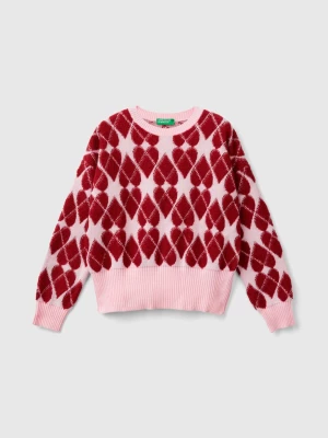 Benetton, Jacquard Heart Sweater, size 2XL, Pink, Kids United Colors of Benetton