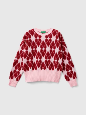 Benetton, Jacquard Heart Sweater, size 2XL, Pink, Kids United Colors of Benetton