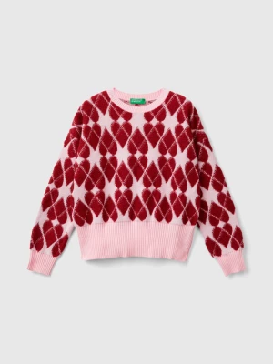 Benetton, Jacquard Heart Sweater, size 3XL, Pink, Kids United Colors of Benetton