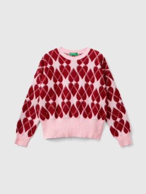 Benetton, Jacquard Heart Sweater, size S, Pink, Kids United Colors of Benetton