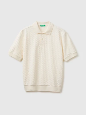Benetton, Jacquard Polo Shirt, Size: XS, Creamy White, Men United Colors of Benetton