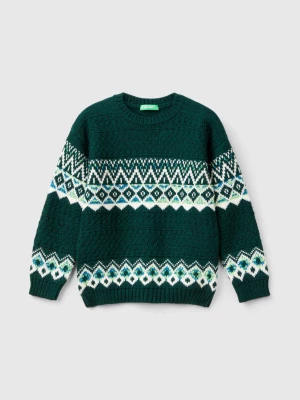 Benetton, Jacquard Sweater In Wool Blend, size 104, Green, Kids United Colors of Benetton