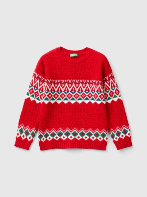 Benetton, Jacquard Sweater In Wool Blend, size 104, Red, Kids United Colors of Benetton