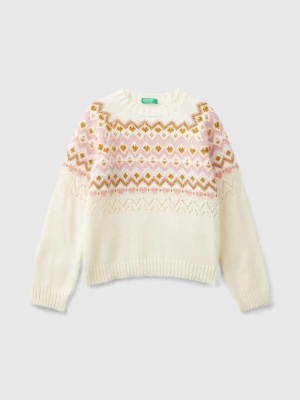 Benetton, Jacquard Sweater, size 2XL, Creamy White, Kids United Colors of Benetton