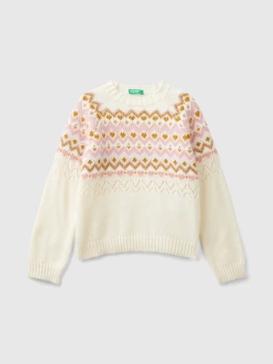 Benetton, Jacquard Sweater, size M, Creamy White, Kids United Colors of Benetton