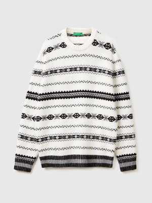 Benetton, Jacquard Sweater, Size: XS, Creamy White, Men United Colors of Benetton