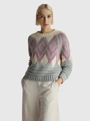 Benetton, Jacquard Sweater, Size: XS-S, Light Gray, Women United Colors of Benetton