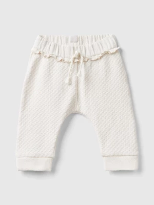 Benetton, Jacquard Trousers With Slits, size 50, Creamy White, Kids United Colors of Benetton